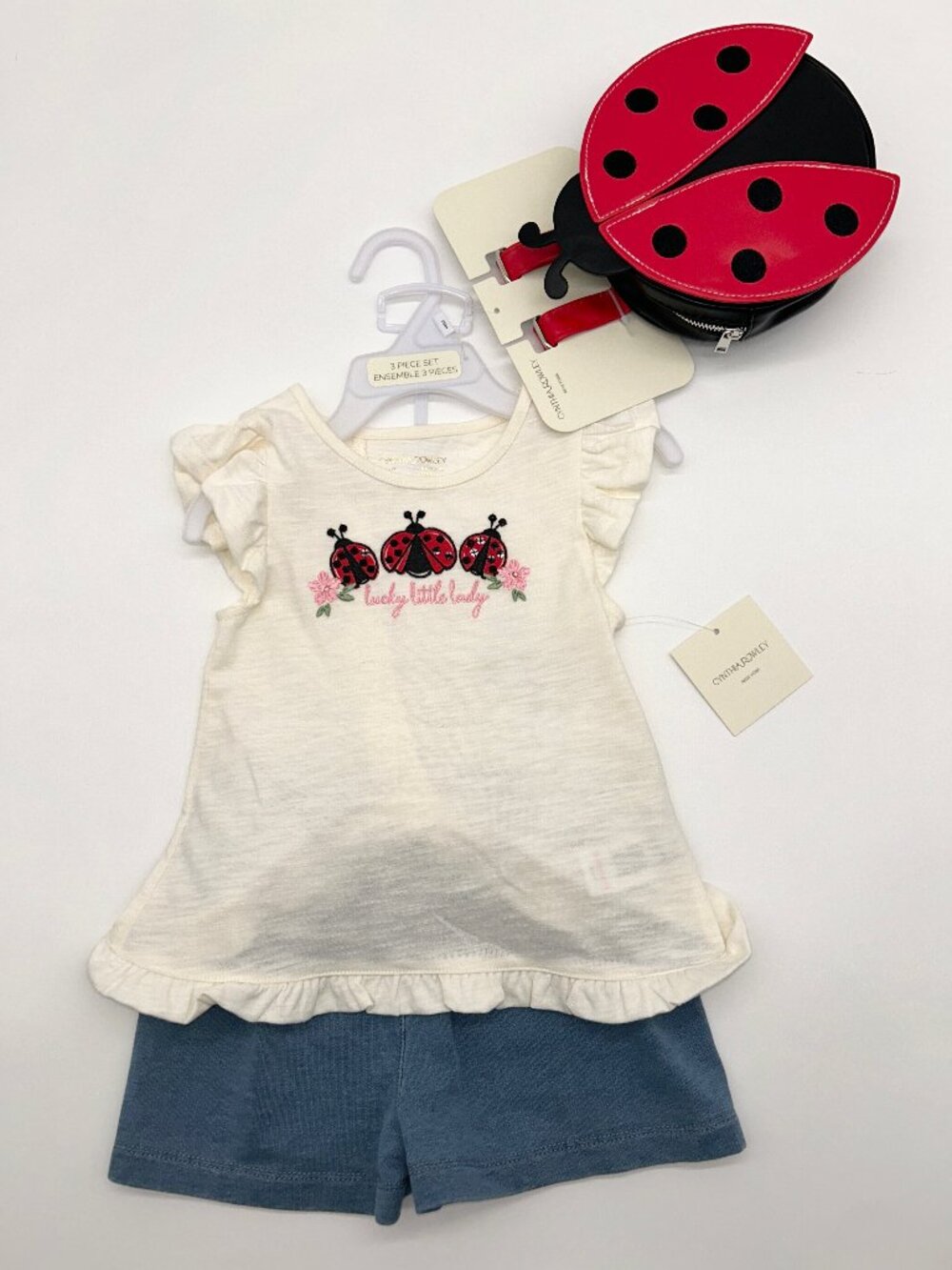 Cynthia Rowley Girls 2T 2pc Ladybug Themed Outfit Set with matching Bag NWT